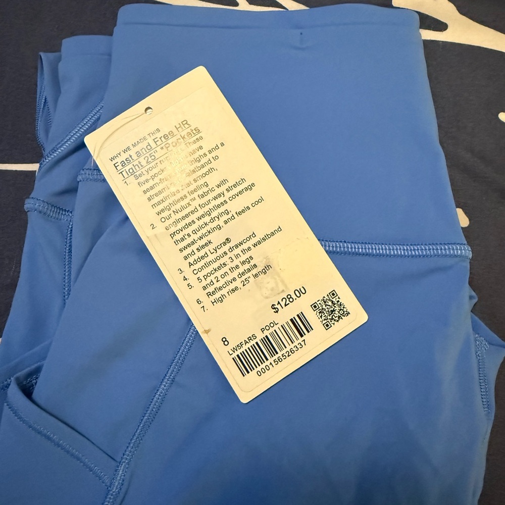 Lululemon Fast and Free HR Leggings in Pool Party, Size 8, 25”, NWT - Picture 8 of 8